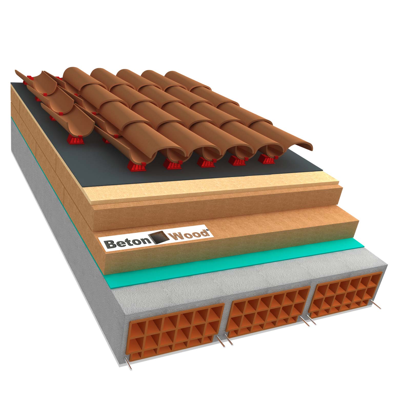 Ventilated roof with fiber wood Isorel and Therm on concrete